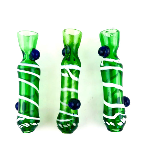 3.5" Green Tube Blue Bead Glass Chillum - SmokeZone 420