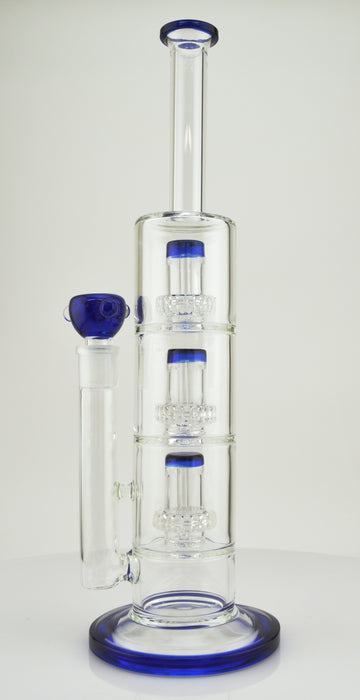 16" Triple Dome Perc Blue Color Water Pipe - SmokeZone 420