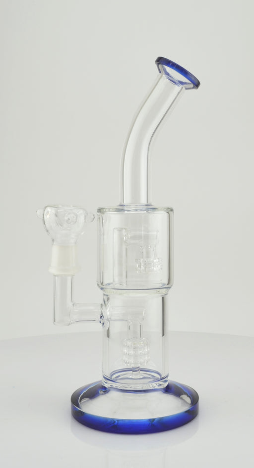 11" Double Shower Perc Stemless Blue Water Pipe - SmokeZone 420