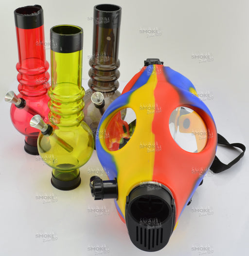 Blue, Red & Yellow Gas Mask With Acrylic Tube - SmokeZone 420