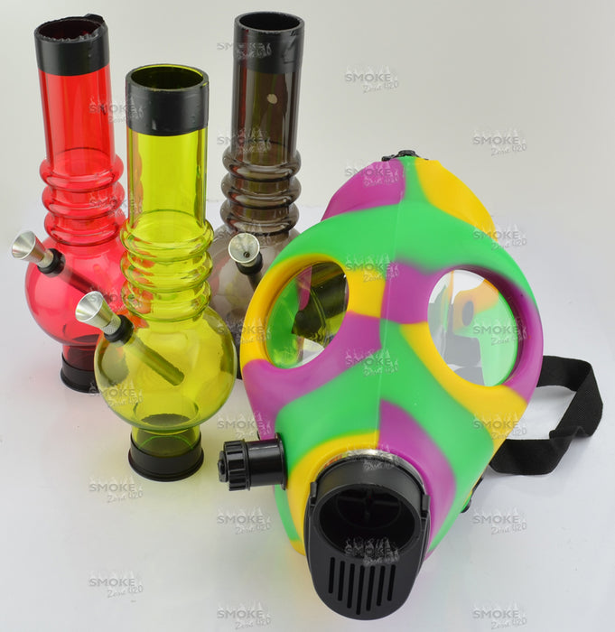 Green, Purple & Yellow Gas Mask With Acrylic Tube - SmokeZone 420