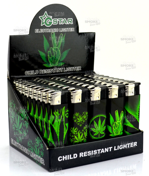 GSTAR Black & Green Leaf Refillable Lighters - SmokeZone 420