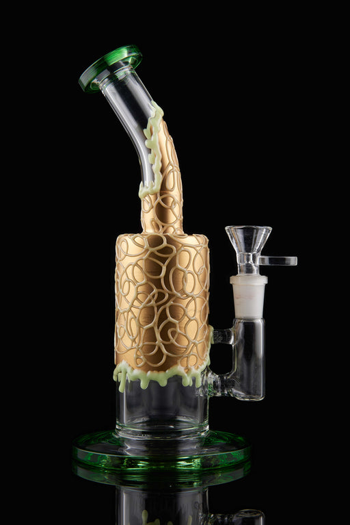 9" Curved Mouth Honeycomb Glow In The Dark Dab Rig - SmokeZone 420
