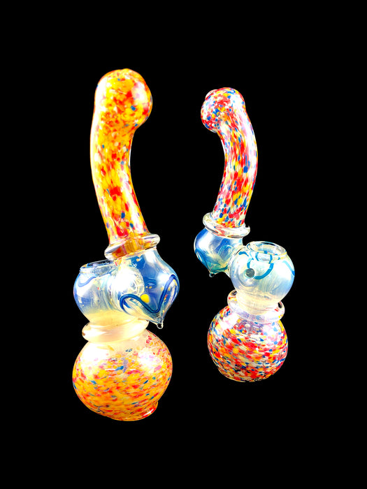 7" Fritted & Gold Fumed Double Ring Bubbler - SmokeZone 420