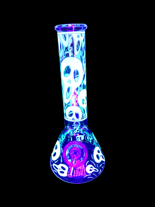 8" Glow In The Dark Ghost Face Beaker Water Pipe - SmokeZone 420