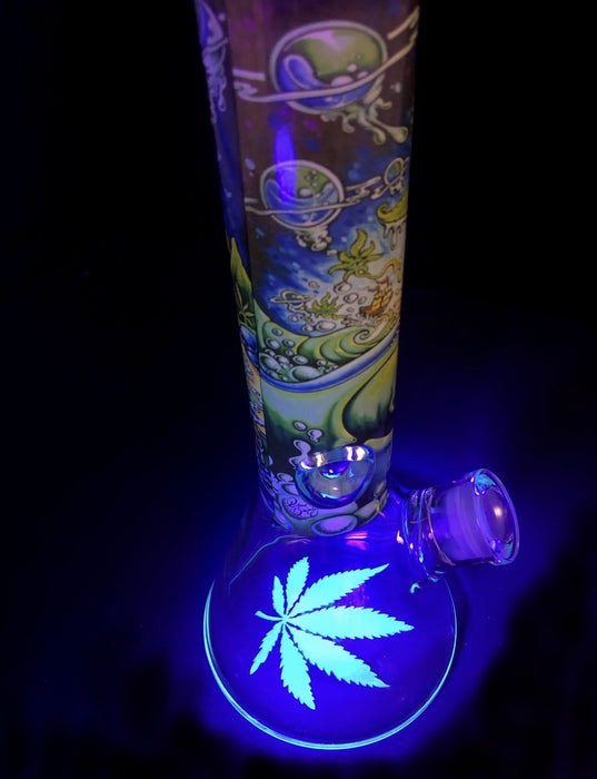 12" 7mm Leaf Glow In The Dark Beaker Water Pipe - SmokeZone 420
