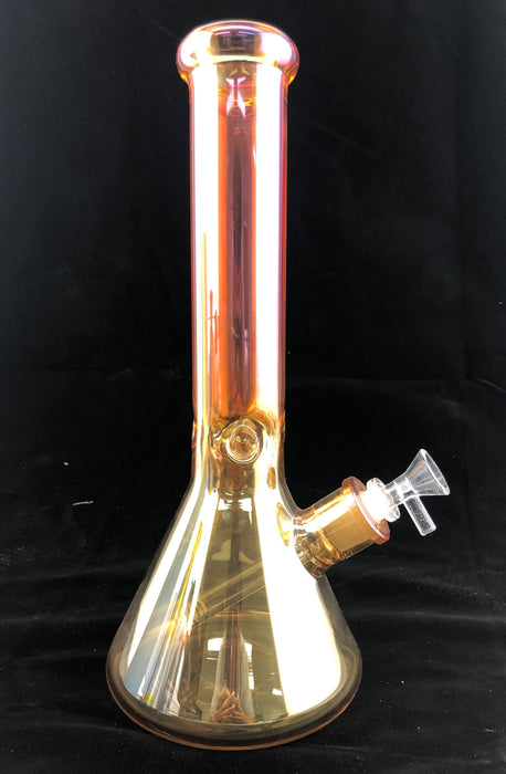 14" 9mm Transparent Metallic Amber Beaker Water Pipe - SmokeZone 420
