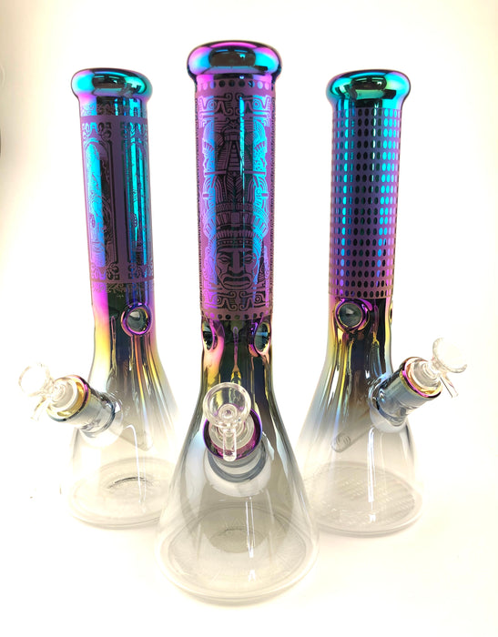 14" 7mm Art Work Anodized Beaker Water Pipe - SmokeZone 420