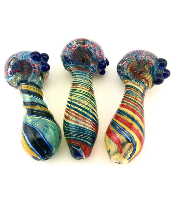 5" Triple Side Beaded Color Twisted Hand Pipe - SmokeZone 420