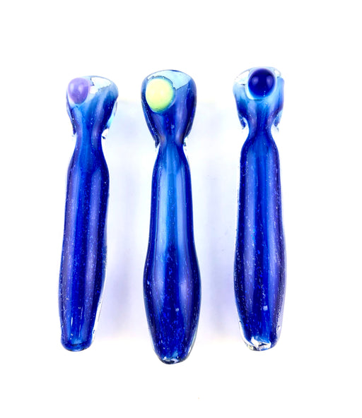 4" Full Dichro Heavy Blue Tube Glass Chillum - SmokeZone 420