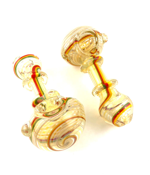 4.5" Gold Fumed Double Ring Rasta Striped Hand Pipe - SmokeZone 420