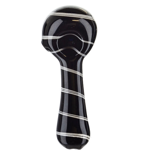 4" Black Tube White Striped Spoon Pipe - SmokeZone 420