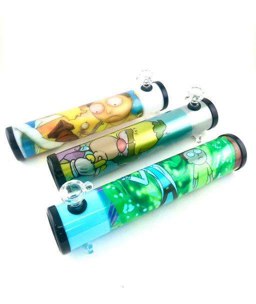 Assorted Decal Acrylic Steamroller With Glass Bowl - 2"x10" - SmokeZone 420